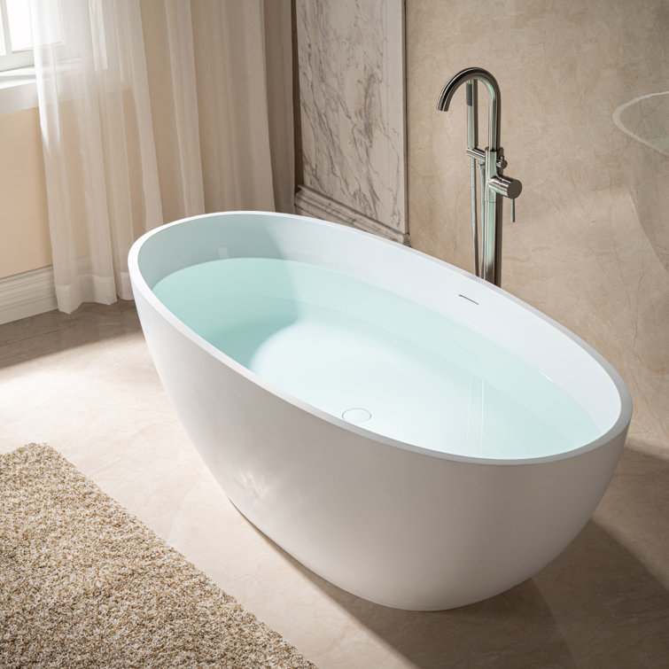67" Matte White Acrylic Freestanding Oval Bathtub