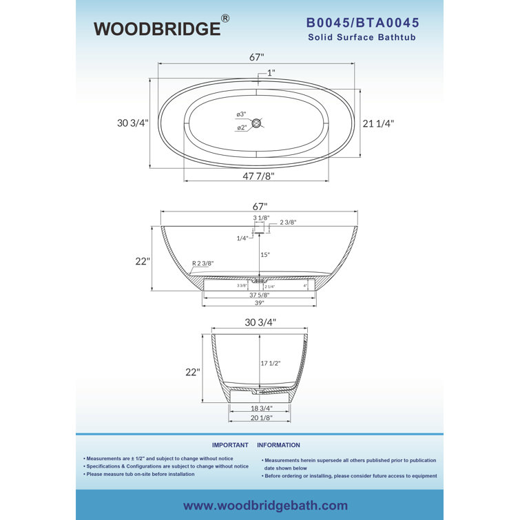 67" Matte White Acrylic Freestanding Oval Bathtub