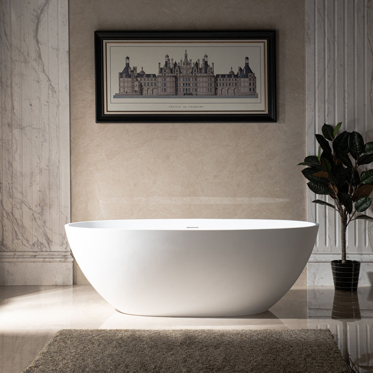 67" Matte White Acrylic Freestanding Oval Bathtub