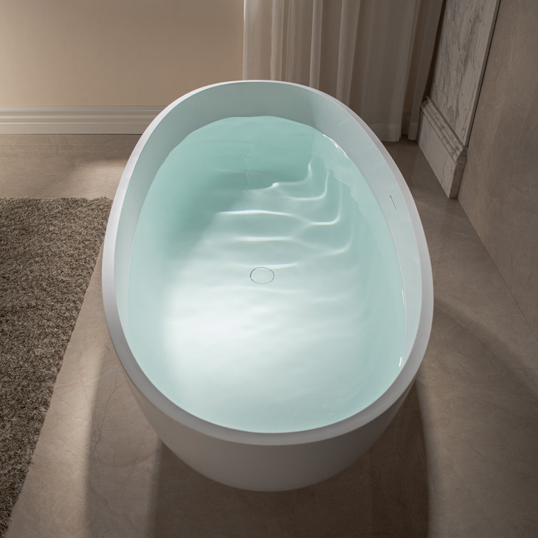 67" Matte White Acrylic Freestanding Oval Bathtub