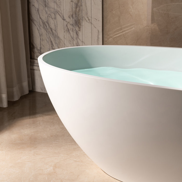 67" Matte White Acrylic Freestanding Oval Bathtub