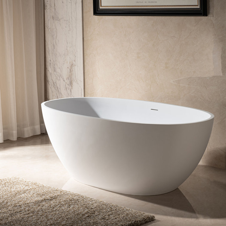 67" Matte White Acrylic Freestanding Oval Bathtub