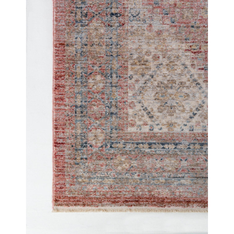 Rose Rust Rectangular Stain-Resistant Synthetic Indoor Rug