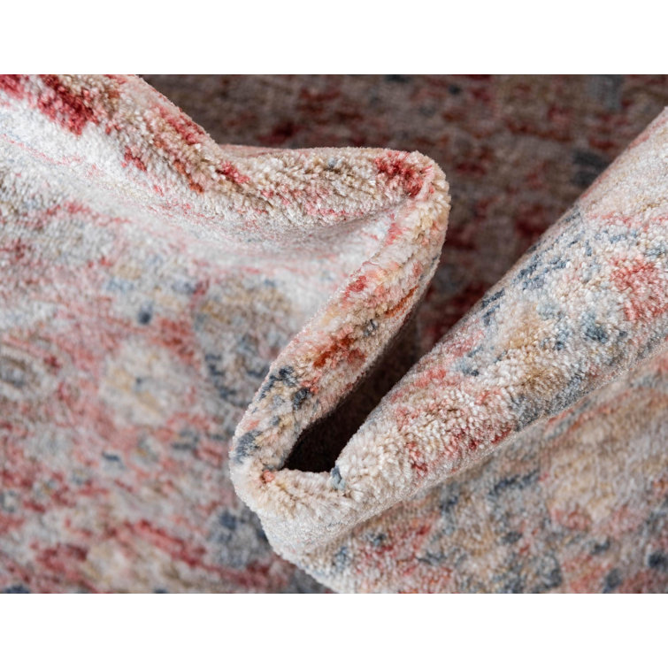 Rose Rust Rectangular Stain-Resistant Synthetic Indoor Rug