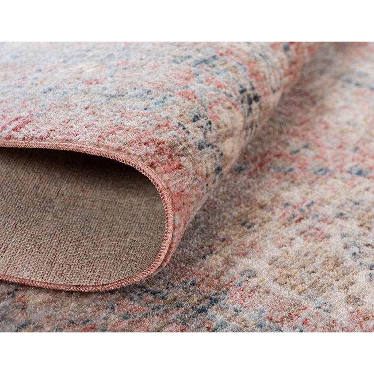 Rose Rust Rectangular Stain-Resistant Synthetic Indoor Rug
