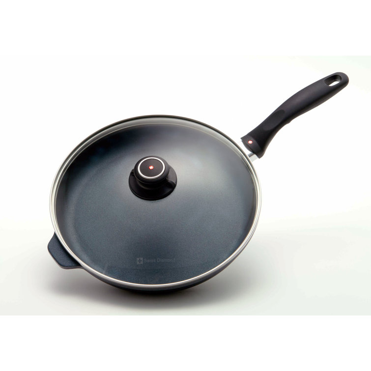 Black Aluminum Non-stick Fry Pan with Lid, 12.5 inches