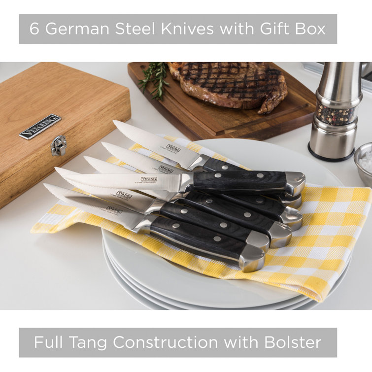Viking Viking Steakhouse Pakka Wood 6-Piece Steak Knife Set with Wooden Box (Set of 6)