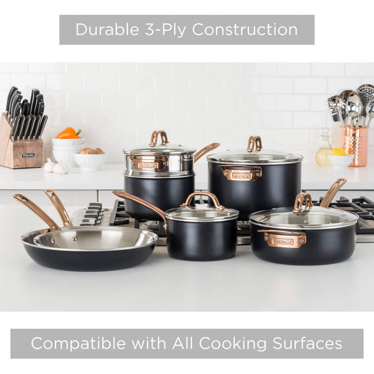 Viking 11-Piece Matte Black and Copper Cookware Set