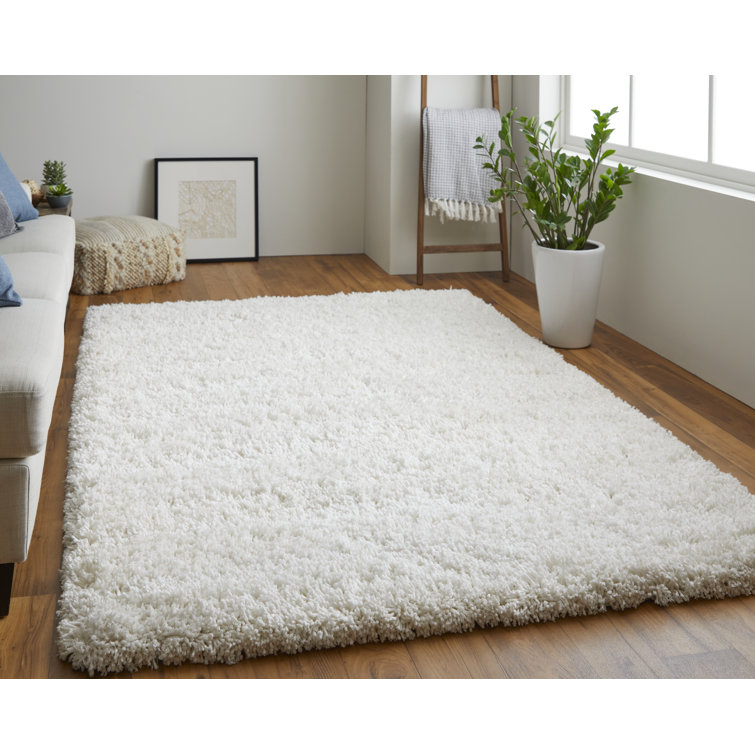 Ivory Hand-Tufted Cotton and Synthetic Shag Rug, 10' x 14'