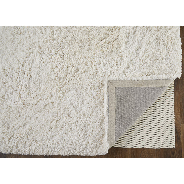 Ivory Hand-Tufted Cotton and Synthetic Shag Rug, 10' x 14'