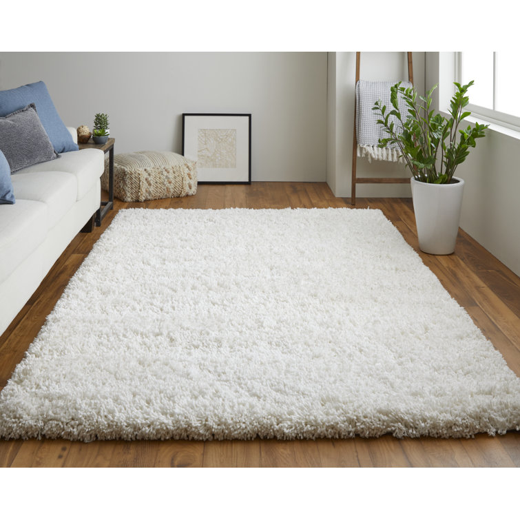 Ivory Hand-Tufted Cotton and Synthetic Shag Rug, 10' x 14'