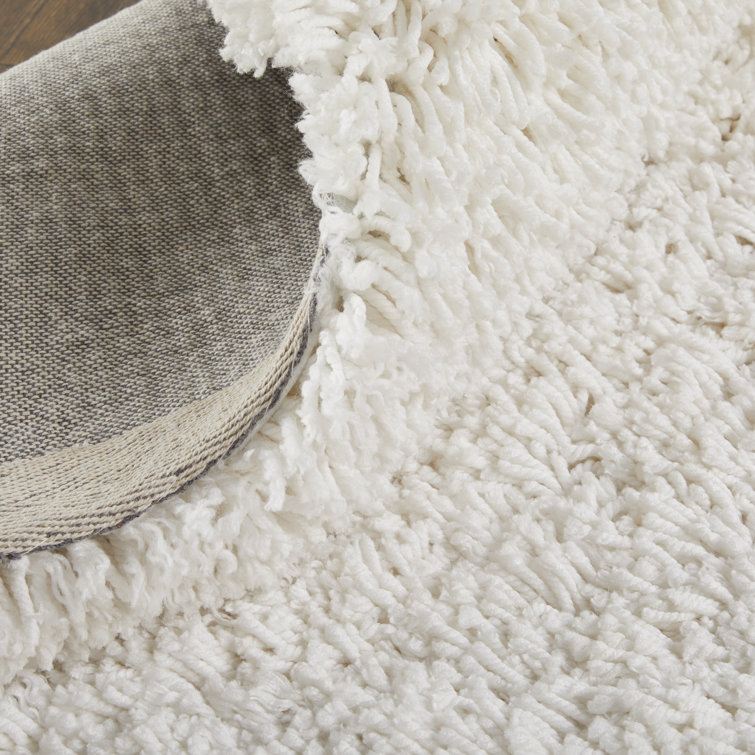 Ivory Hand-Tufted Cotton and Synthetic Shag Rug, 10' x 14'