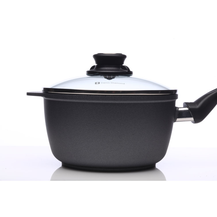 2.2 Quart Non-Stick Black Aluminum Sauce Pan with Lid