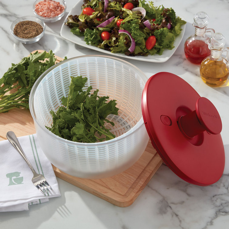 Large Red Plastic Salad Spinner with Pump Mechanism