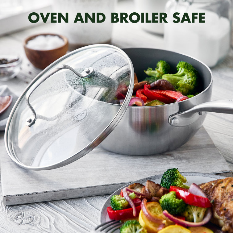 2.5-Quart Silver Stainless Steel Ceramic Nonstick Saucepan with Lid