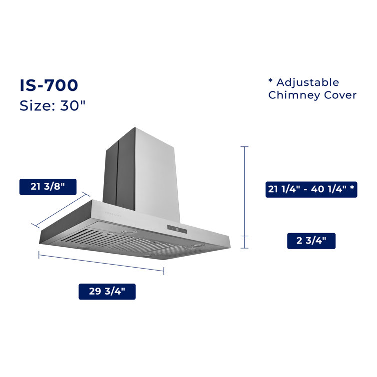 30" Stainless Steel Convertible Island Range Hood with Charcoal Filter