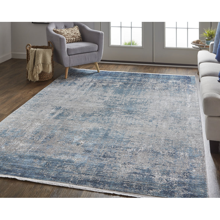 Astral Hues Abstract Blue/Gray Viscose Blend Area Rug - 94"x58"