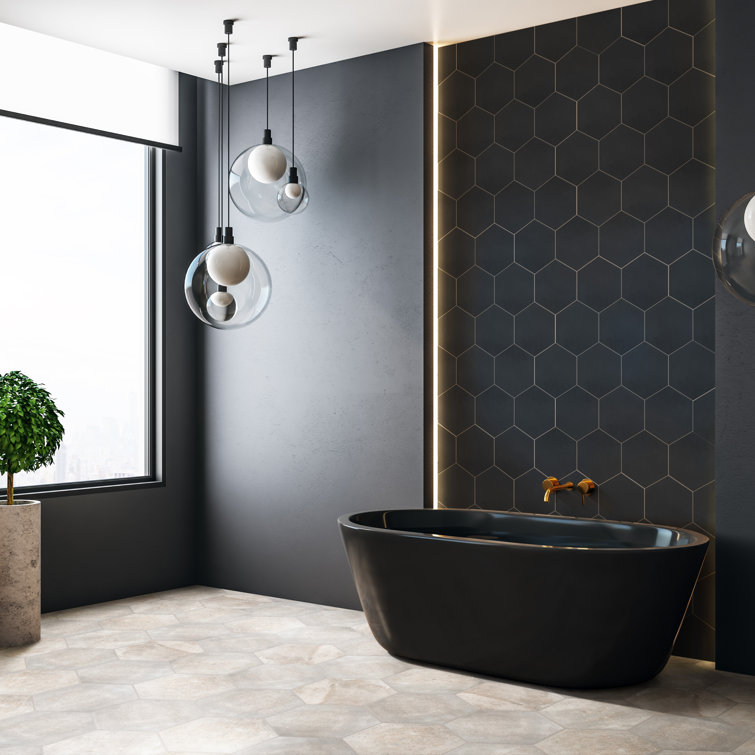 Matte Black Hexagon Porcelain Wall and Floor Tile