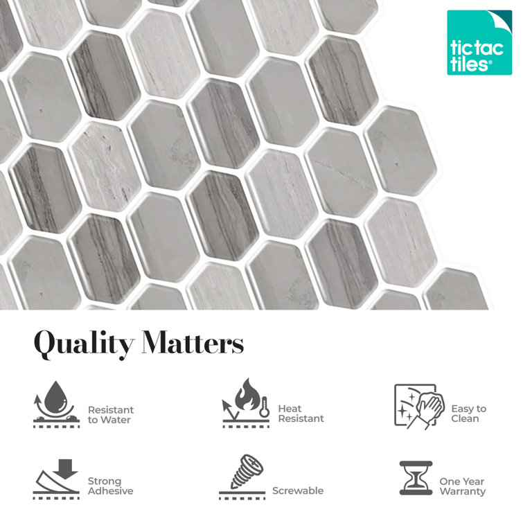 Gray and Brown Hexagonal PVC Peel and Stick Mosaic Tile