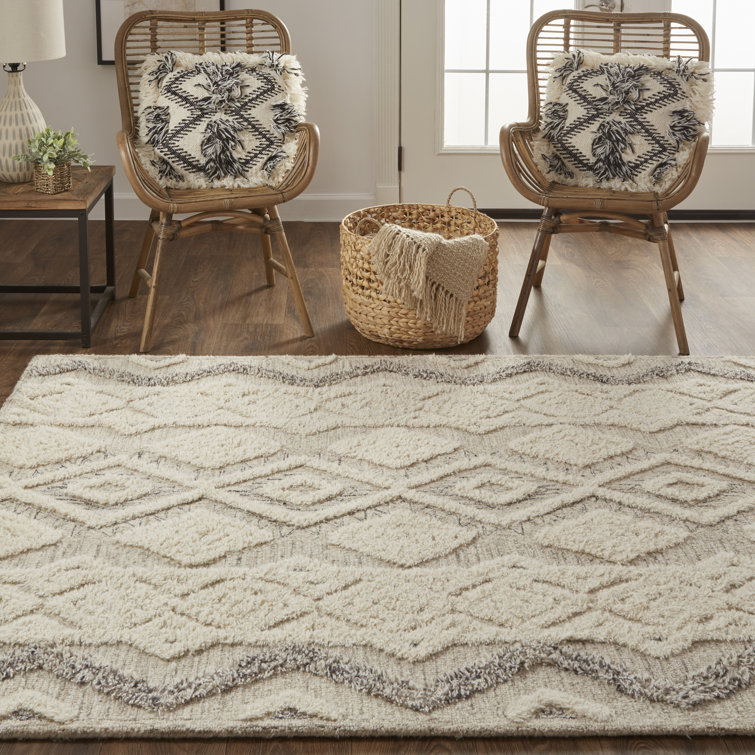 Anica Ivory and Gray Geometric Wool Area Rug