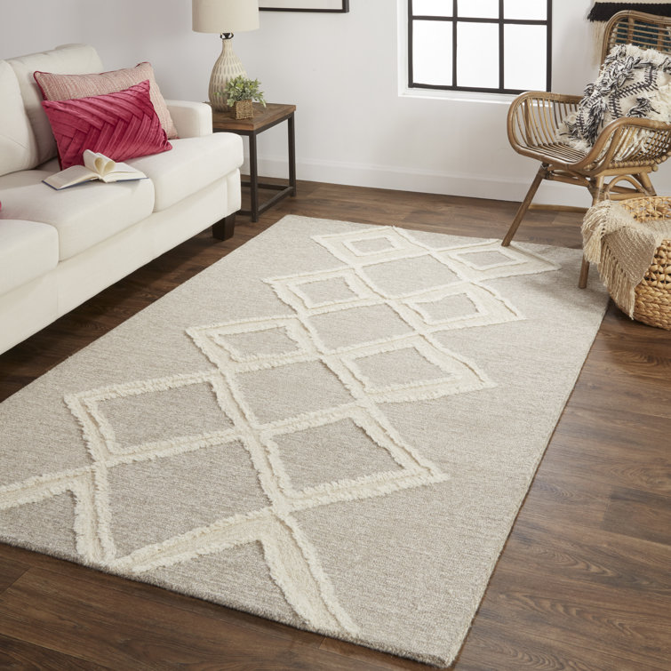 Hand-Tufted Gray and Ivory Wool Geometric Area Rug, 5' x 8'
