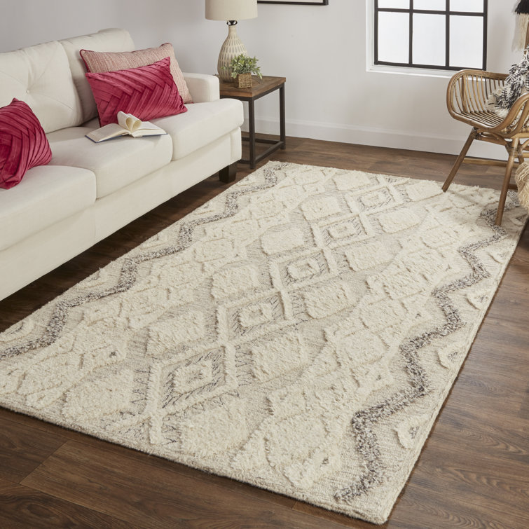 Anica Ivory and Gray Geometric Wool Area Rug