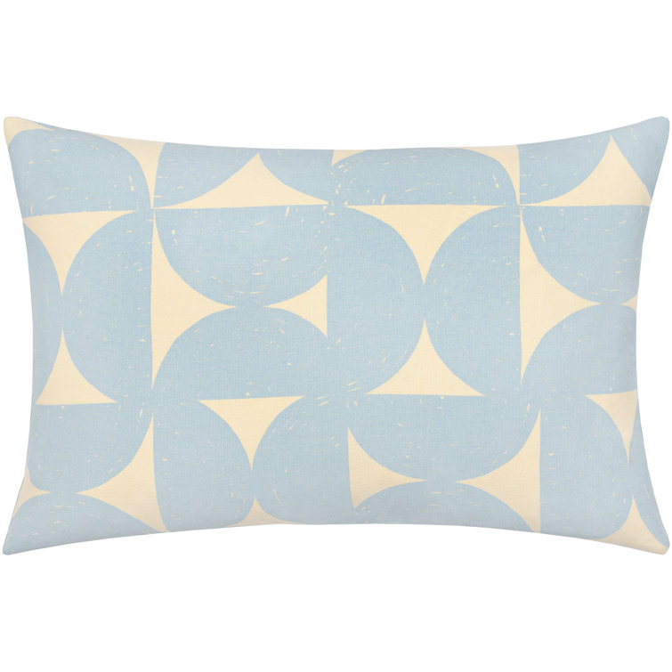 Light Blue and Beige Geometric Cotton Lumbar Throw Pillow