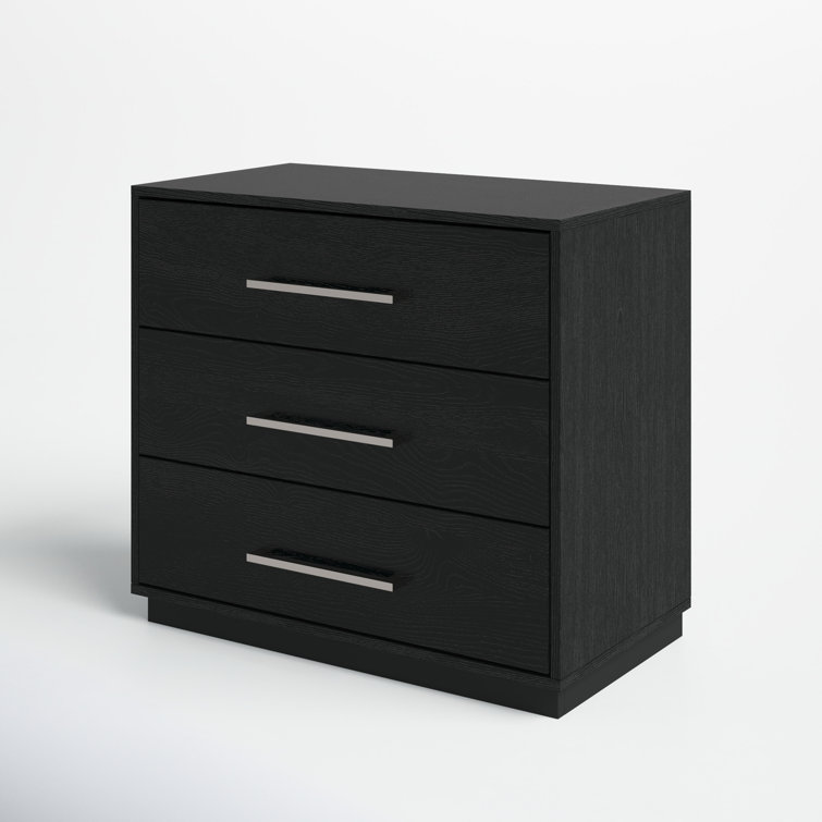 Mallory Contemporary Black Nightstand with Bronze Pulls, 3 Drawers