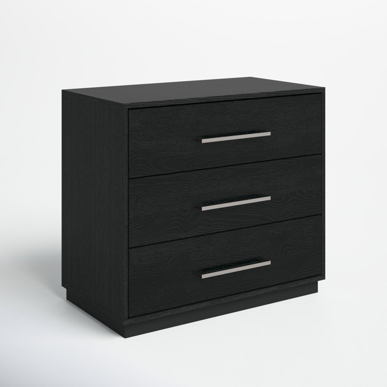 Mallory Contemporary Black Nightstand with Bronze Pulls, 3 Drawers