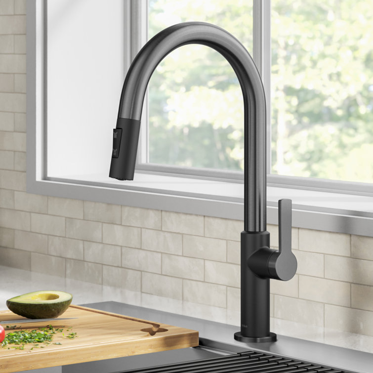 Matte Black Stainless Steel Pull-Down Kitchen Faucet with Spray