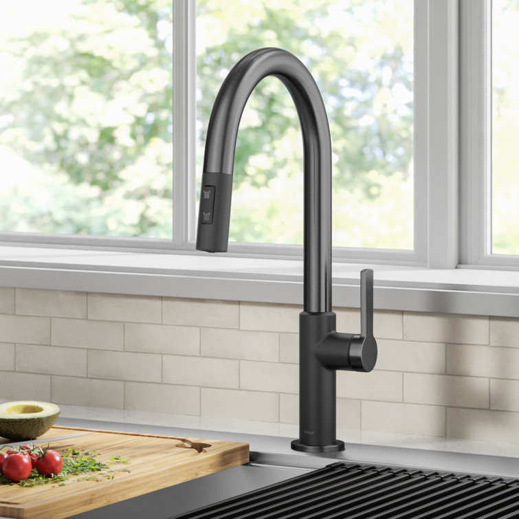 Matte Black Stainless Steel Pull-Down Kitchen Faucet with Spray