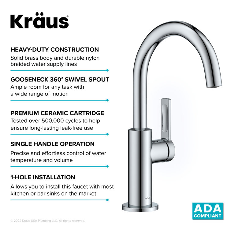 Chrome Single Handle Kitchen Bar Faucet with Pull-out Spray