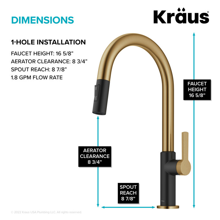 Brushed Brass and Matte Black Pull-Down Kitchen Faucet with Spray