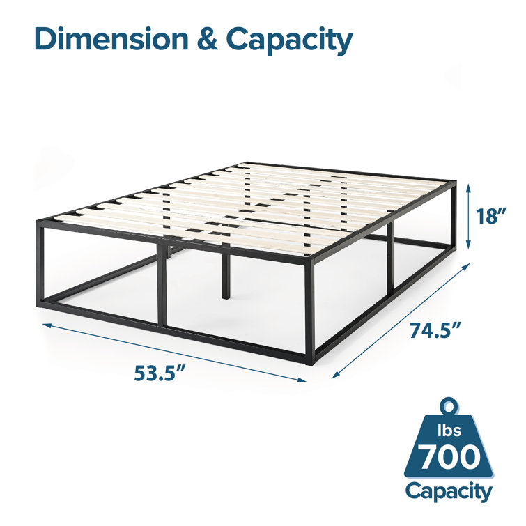 Joseph 18" Black Metal Platform Bed Frame with Slats