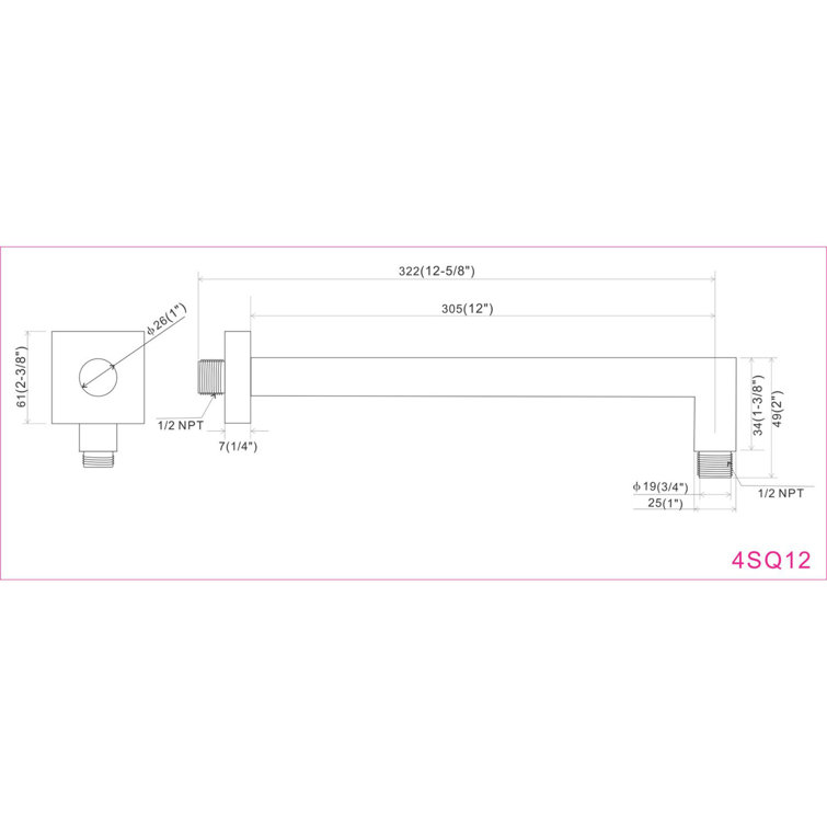 Polished Chrome Square Wall-Mounted Shower Arm