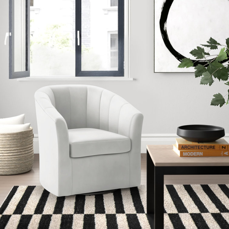 Luxurious White Velvet Swivel Barrel Accent Chair