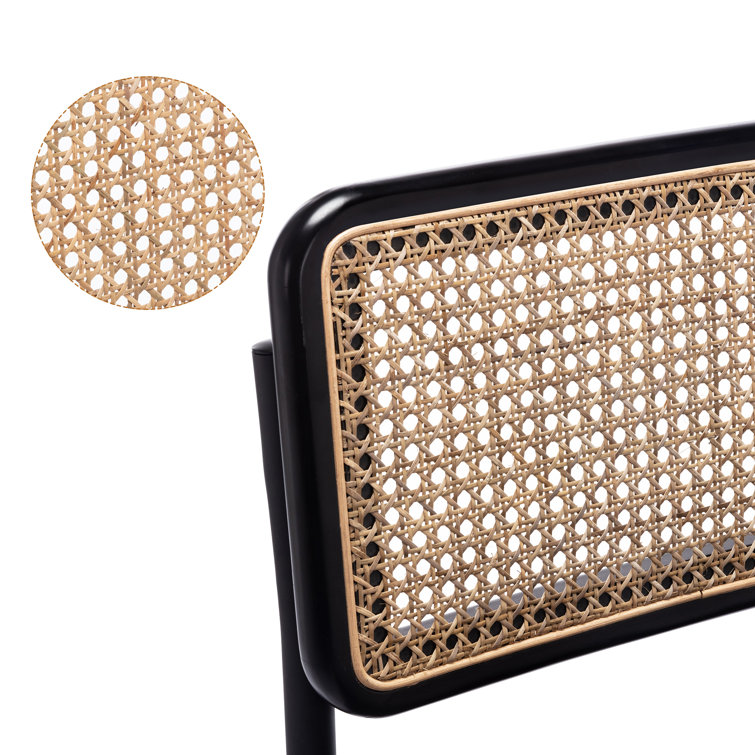 Black Boucle Upholstered Side Chair with Rattan Cane Back