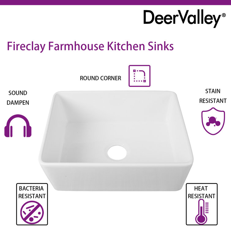 White Fireclay 24" Single Bowl Farmhouse Sink