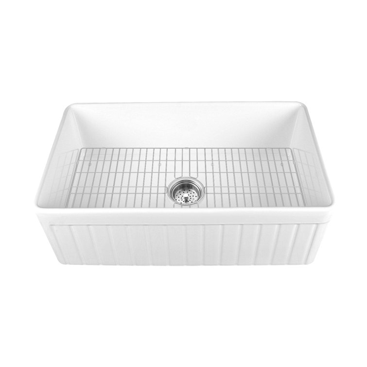 White Fireclay Farmhouse Apron Front Single Bowl Kitchen Sink
