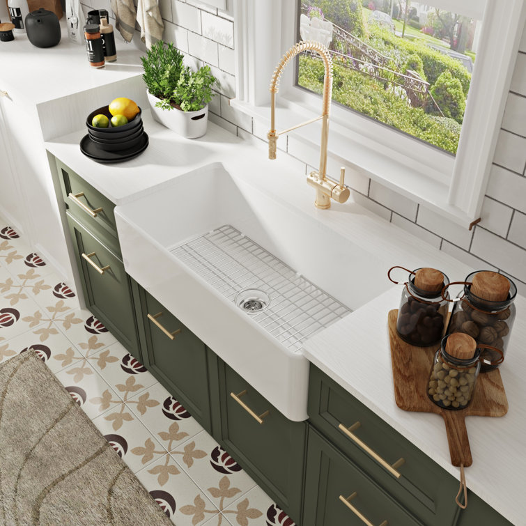 White Fireclay Single Bowl Farmhouse Kitchen Sink
