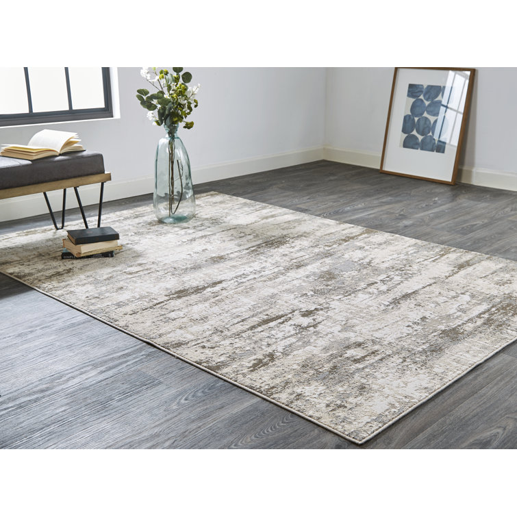 Frida Ivory Abstract Lustrous Viscose Area Rug, 7'9" x 10'