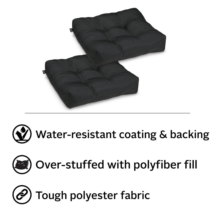 Classic 19'' Square Black Polyester Patio Seat Cushions, 2-Pack