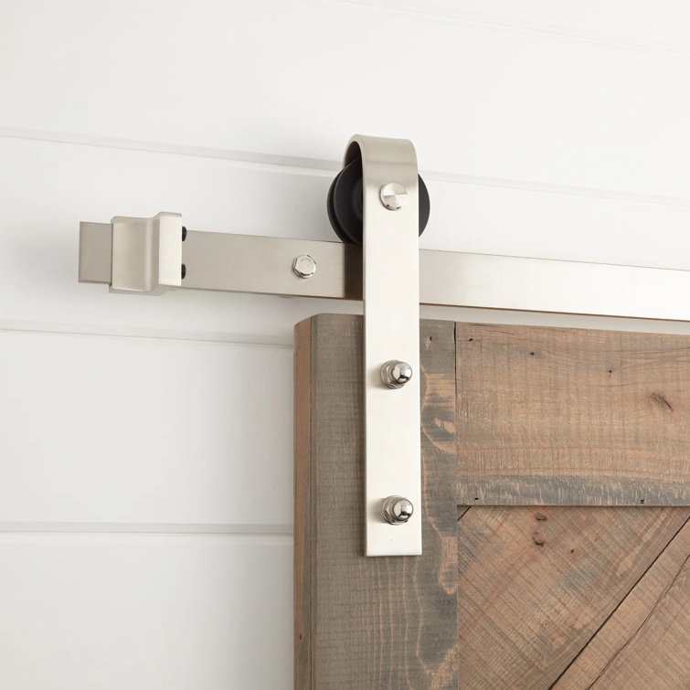 Silver Heavy-Duty Single Bypass Barn Door Hardware Kit