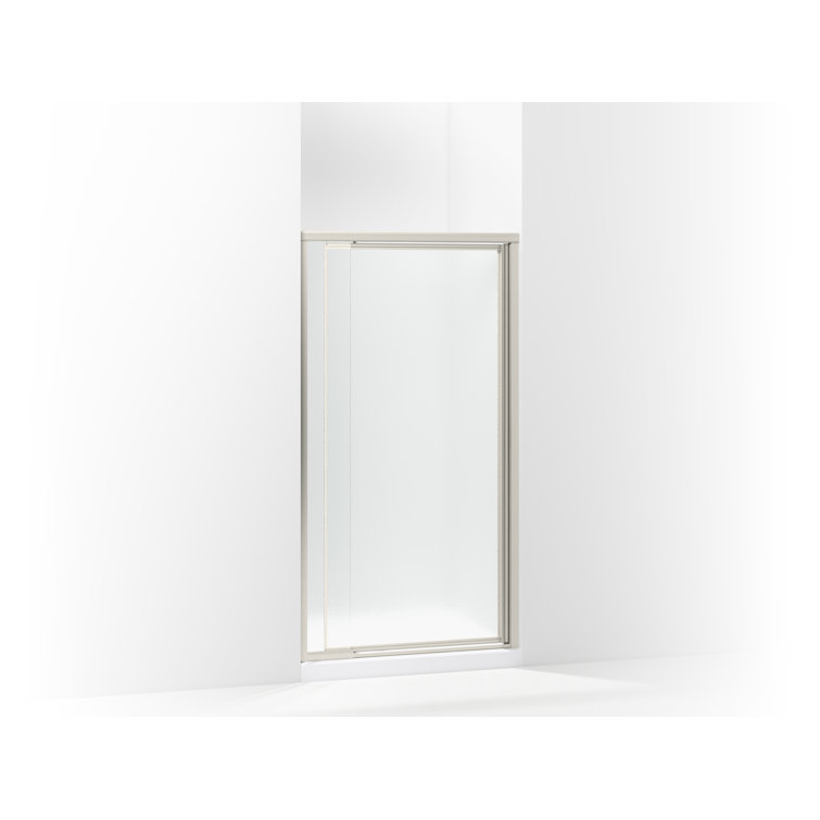 Vista Pivot II Silver Framed Shower Door with Pebbled Glass