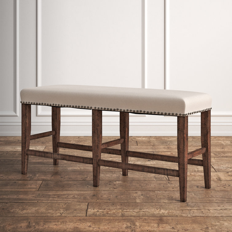 Fairview Cream Upholstered 52" Counter Height Bench with Nailhead Trim