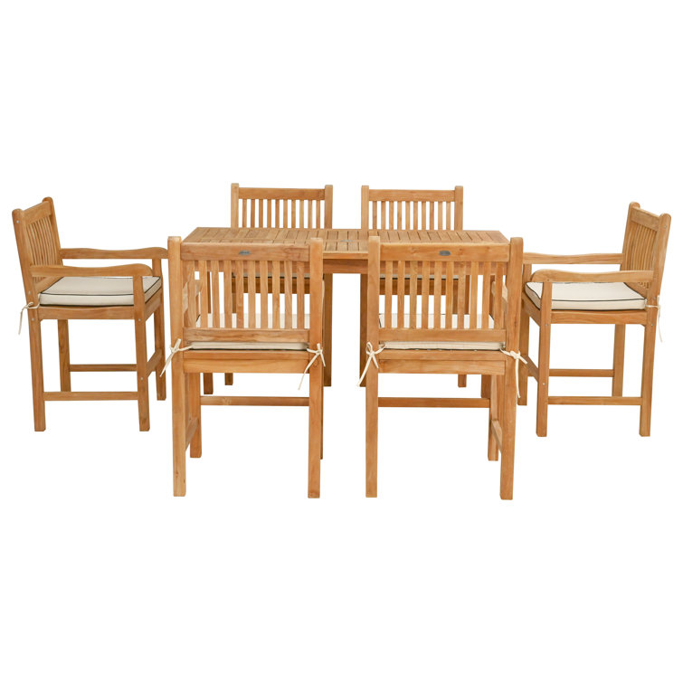 Brown Teak Rectangular Outdoor Dining Set with Cushions
