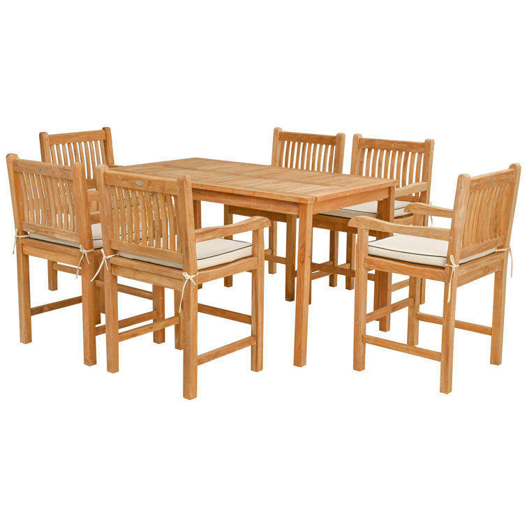 Brown Teak Rectangular Outdoor Dining Set with Cushions
