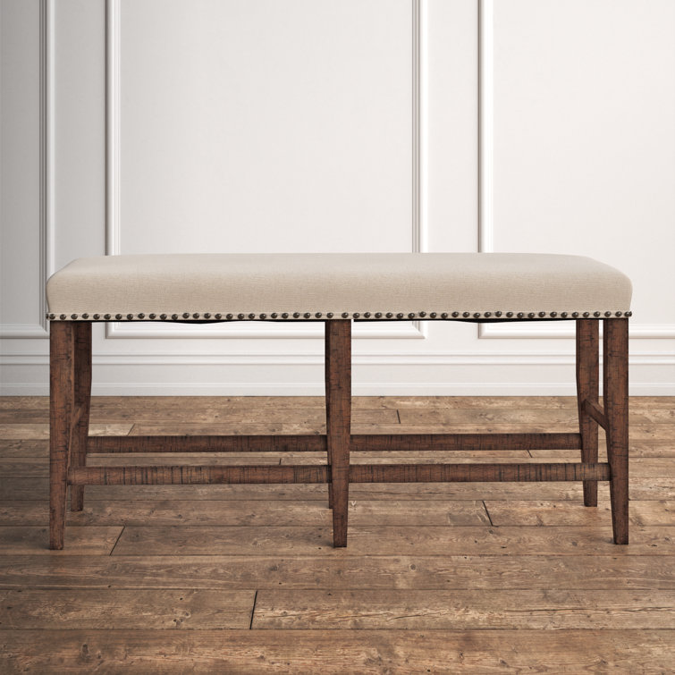 Fairview Cream Upholstered 52" Counter Height Bench with Nailhead Trim