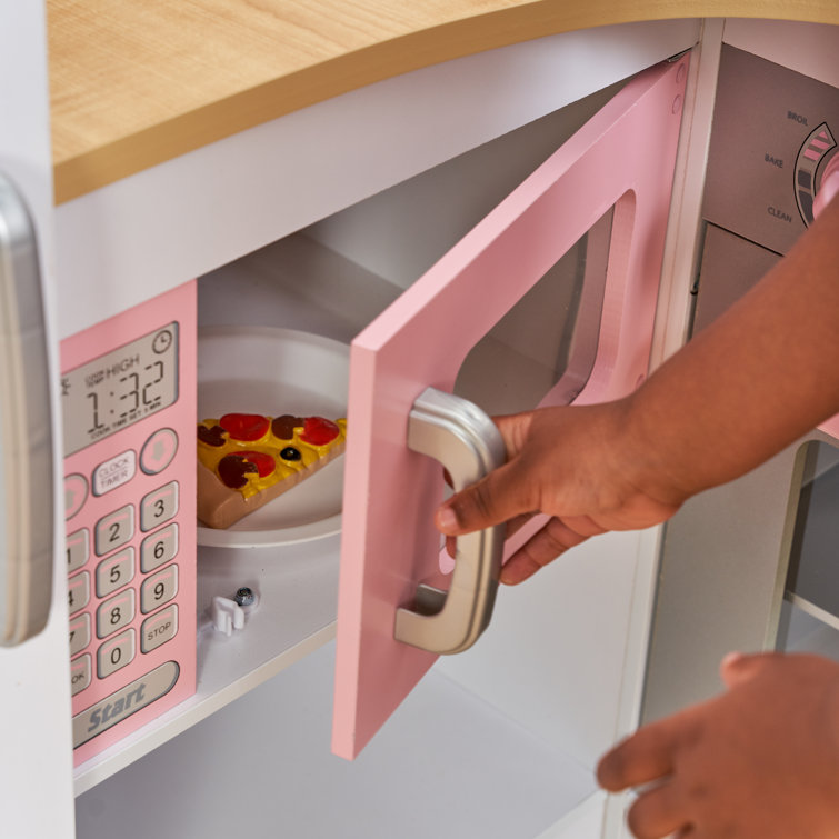 Pink and White Wooden Corner Play Kitchen Set with Accessories