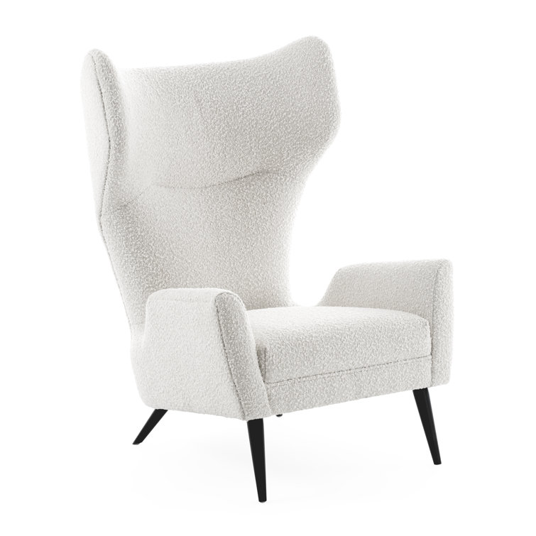 Olympus Oatmeal Bouclé and Black Metal Wingback Chair
